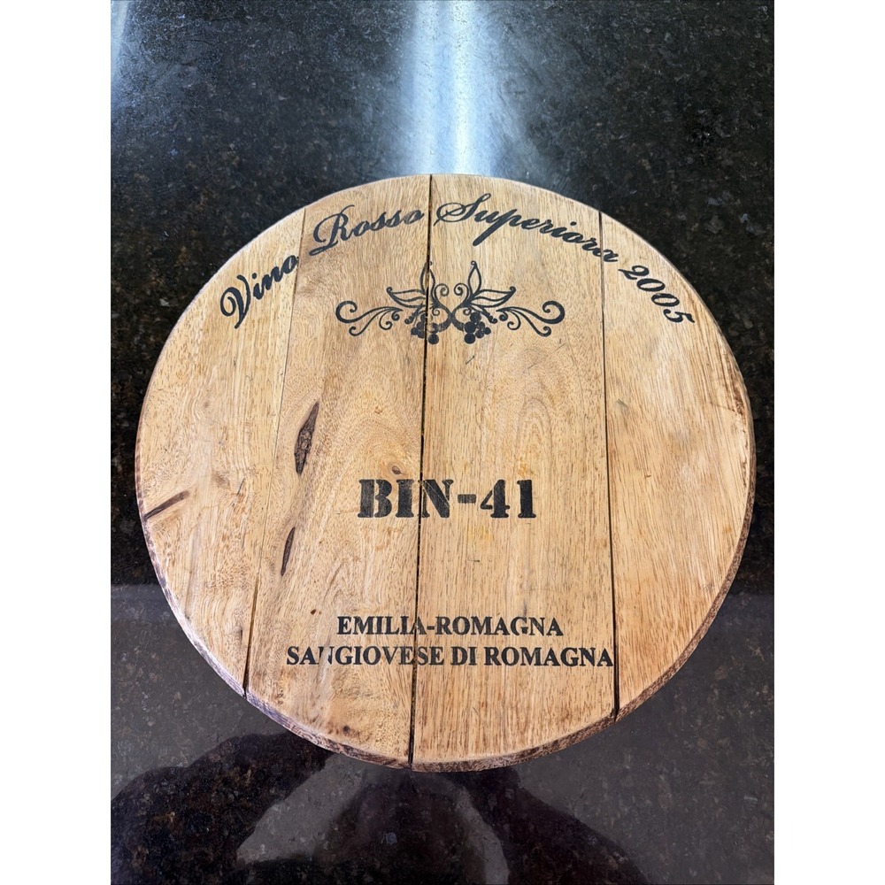 Reclaimed Wine Barrel Lazy Susan 15.5" Wood & Metal Vino Rosso 2005 Cheese Board